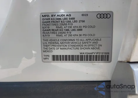 2023 Audi Q5 Premium 45 Tfsi S Line Quattro z USA, uszkodzony, nr VIN WA1GAAFY1P2131509